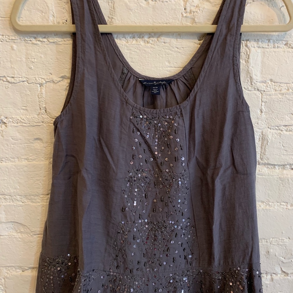 American Eagle Gray Sequin Ruffle Tank - Picture 4 of 7